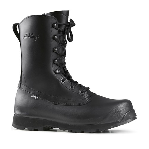 A black boot with a white background.