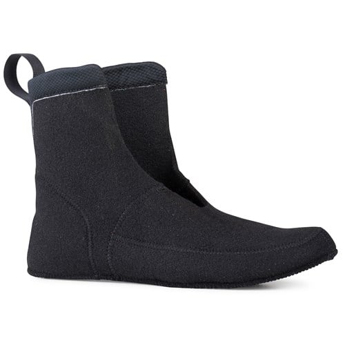 A black boot with a strap.
