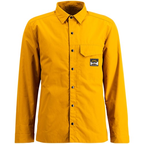 Een geel jasje met een logo.