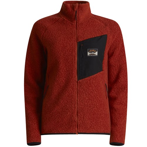 A red jacket with a logo.