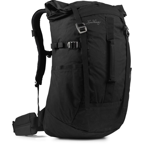 A black and white photo of a backpack.