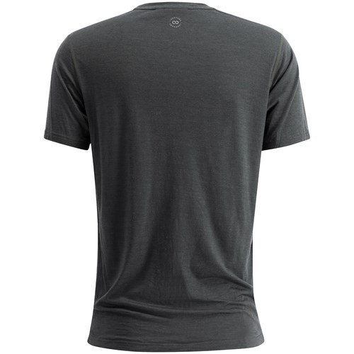 A black t-shirt with a white background.
