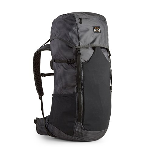 A grey backpack with a strap.