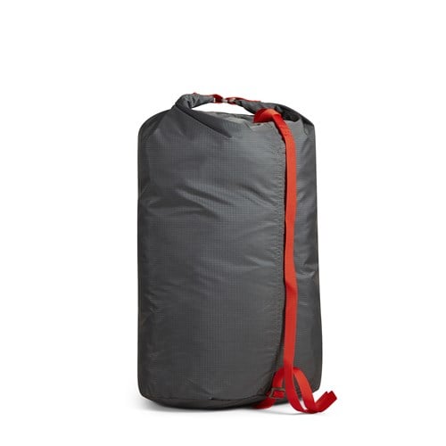 A backpack with a red stripe.